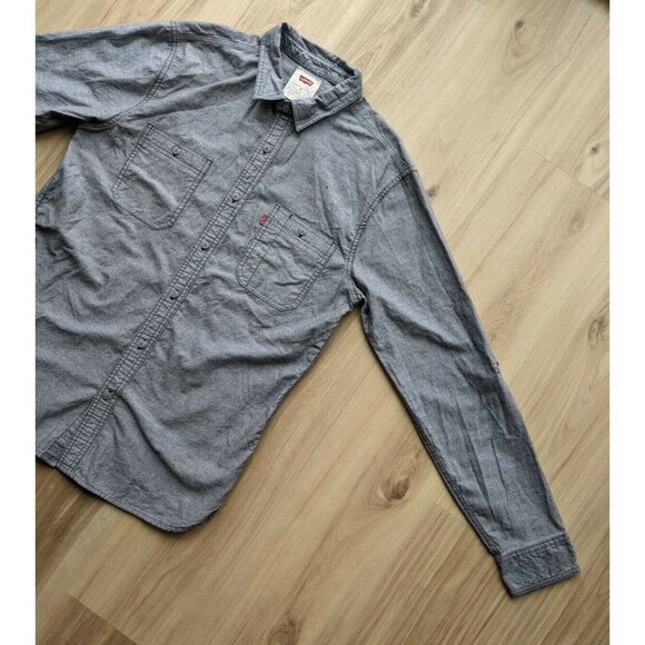 Levis Button Front Collared Shirt Gray Mens Medium - Picture 5 of 12